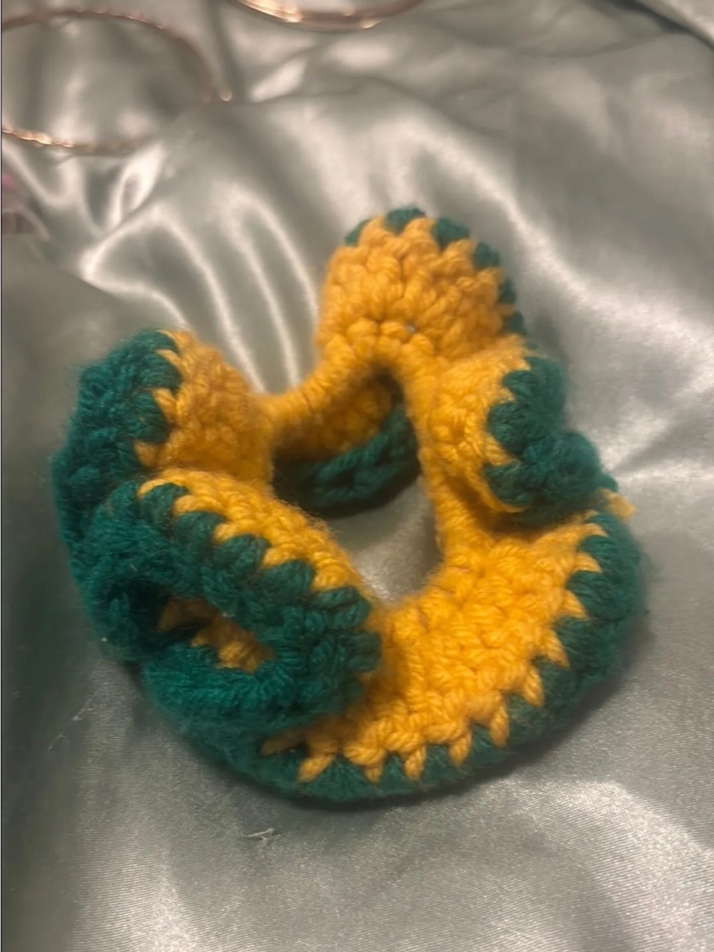 Handmade Yellow and Green Crochet Hair Scrunchie